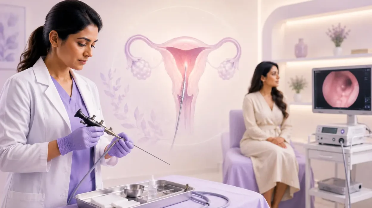 Female fertility specialist performing hysteroscopy before IVF