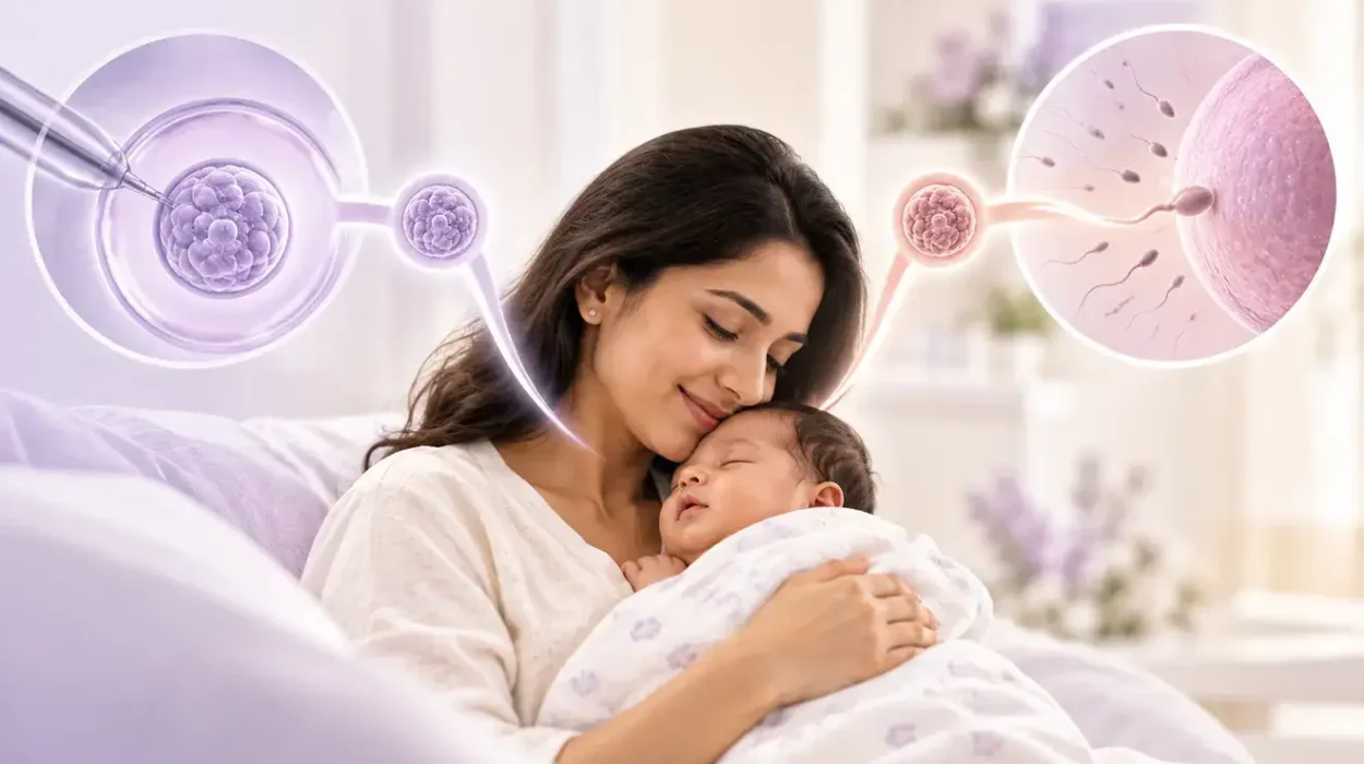 Mother holding a healthy newborn baby after IVF