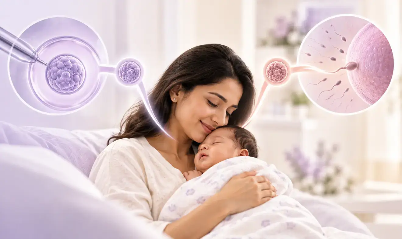 Mother holding a healthy newborn baby after IVF